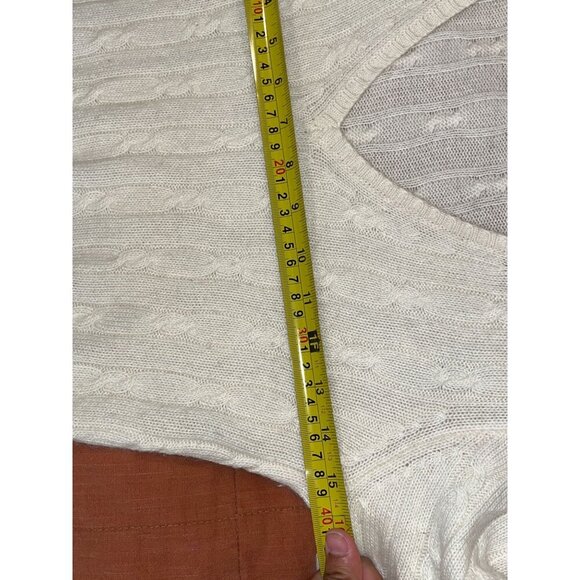 J.Crew Ivory Cable Knit Cashmere Merino Wool Angora V-Neck Sweater Small WOMENS - Picture 6 of 7